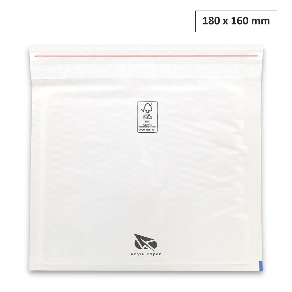 SOBRES ACOLCHADOS RAYLU DE BURBUJA KRAFT  CD 180 X 160 MM AUTOADHESIVOS – COLOR BLANCO 