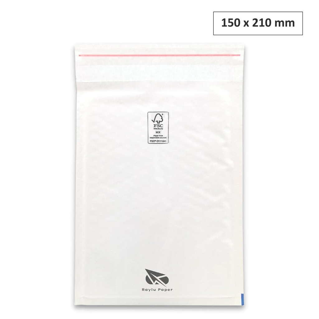 SOBRES ACOLCHADOS RAYLU DE BURBUJA KRAFT 150 X 210 MM AUTOADHESIVOS – COLOR BLANCO (CAJA 100)