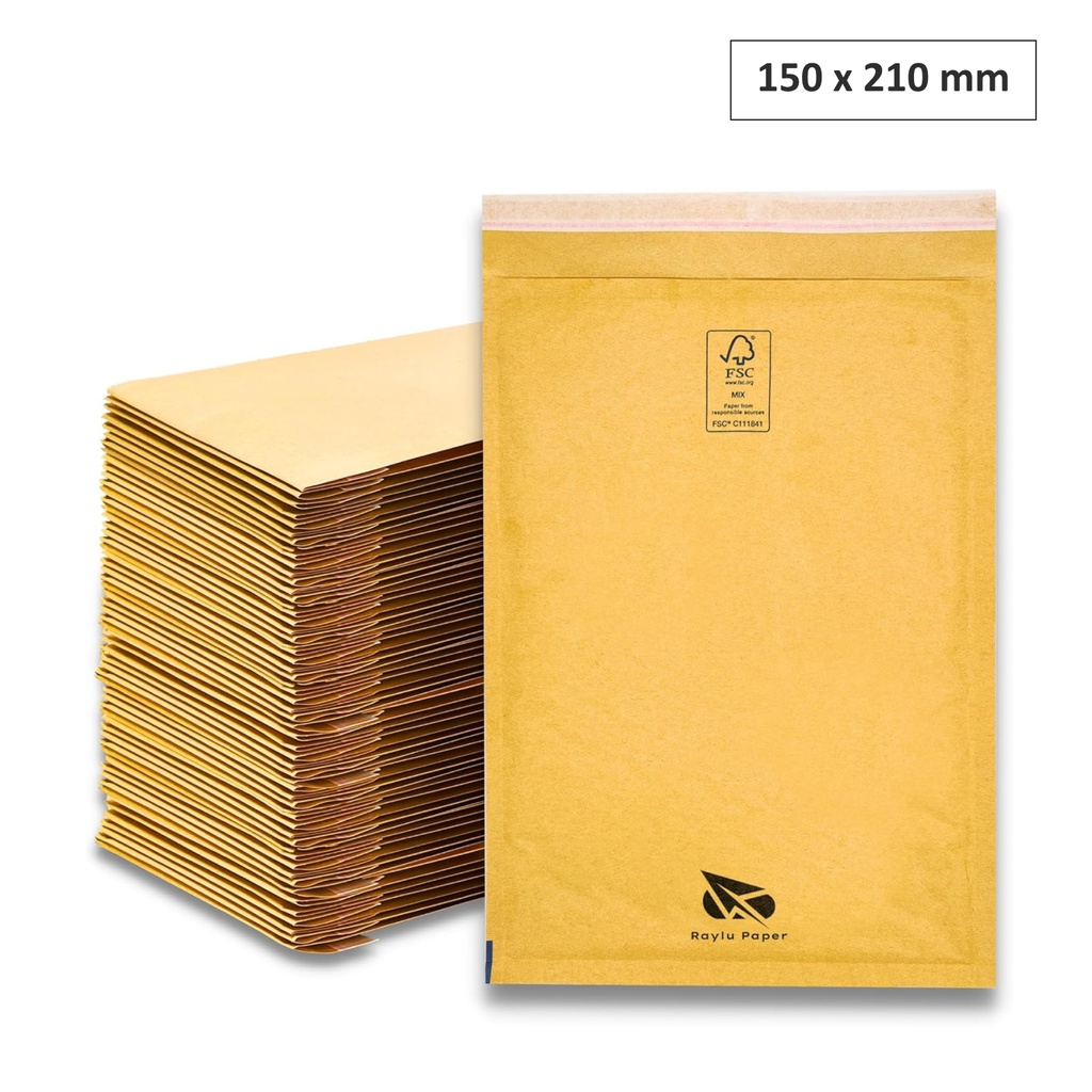 SOBRES ACOLCHADOS RAYLU DE BURBUJA KRAFT 150 X 210 MM AUTOADHESIVOS – COLOR MARRON (CAJA 100)