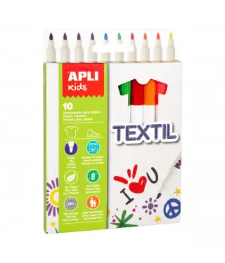 ROTULADORES TEXTIL APLI KIDS PACK 10 UNIDADES COLORES SURTIDOS REF. 18220