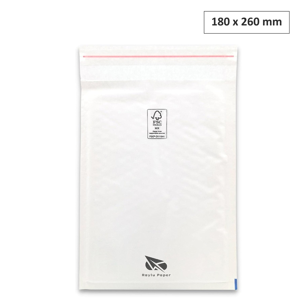 SOBRES ACOLCHADOS RAYLU DE BURBUJA KRAFT 180 X 260 MM AUTOADHESIVOS – COLOR BLANCO 