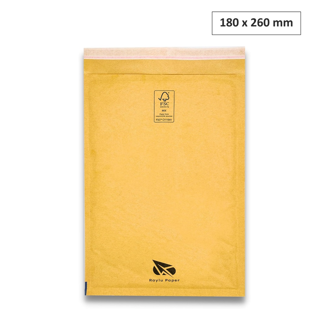 SOBRES ACOLCHADOS RAYLU DE BURBUJA KRAFT 180 X 260 MM AUTOADHESIVOS – COLOR MARRÓN 