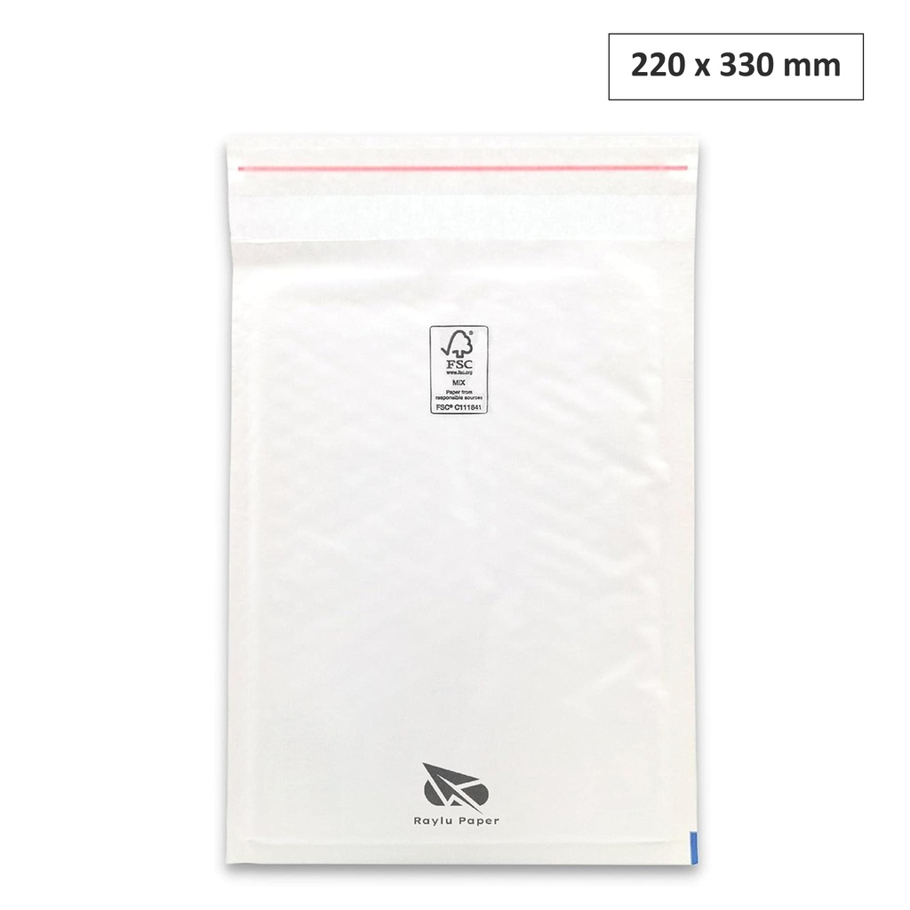 SOBRES ACOLCHADOS RAYLU DE BURBUJA KRAFT 220 X 330 MM AUTOADHESIVOS – COLOR BLANCO