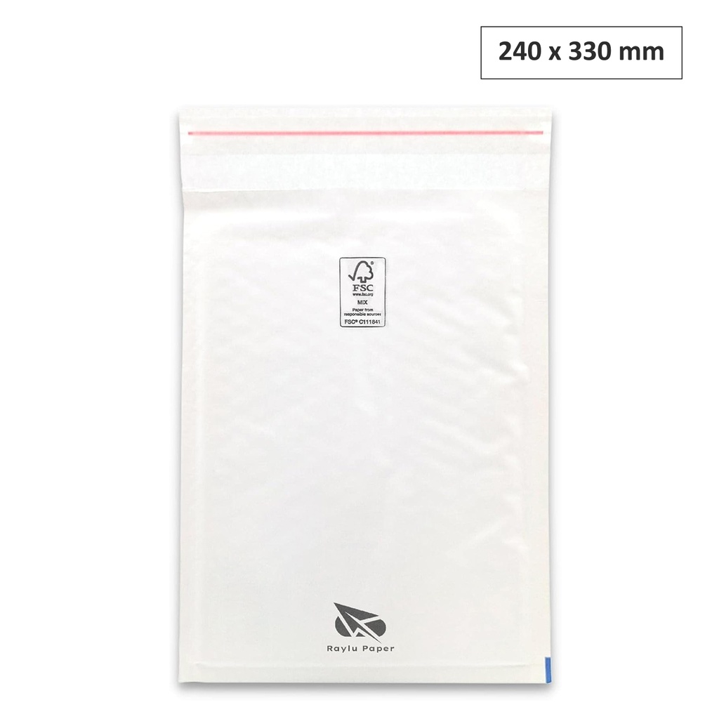 SOBRES ACOLCHADOS RAYLU DE BURBUJA KRAFT 240 X 330 MM AUTOADHESIVOS – COLOR BLANCO  