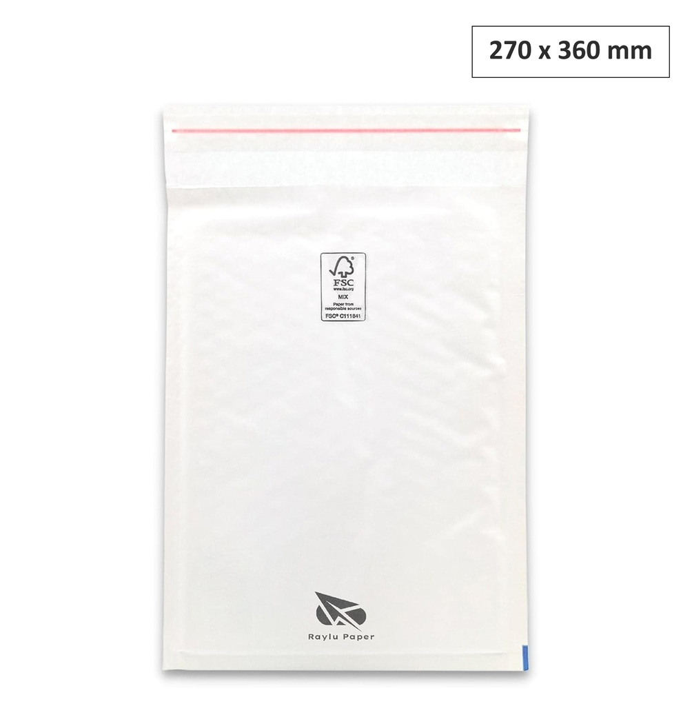 SOBRES ACOLCHADOS RAYLU DE BURBUJA KRAFT 270 X 360 MM AUTOADHESIVOS – COLOR BLANCO 