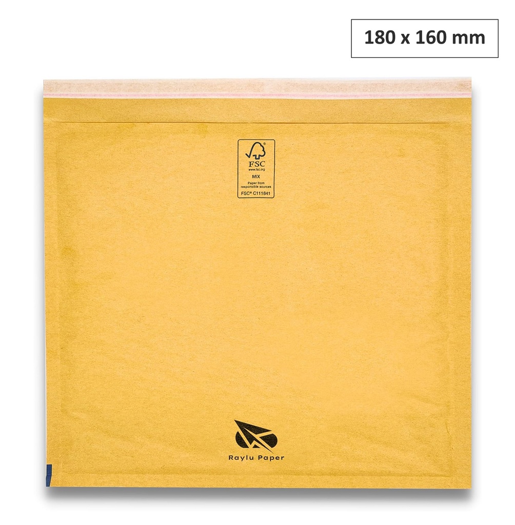 SOBRES ACOLCHADOS RAYLU DE BURBUJA KRAFT CD 180 X 160 MM AUTOADHESIVOS – COLOR MARRÓN 