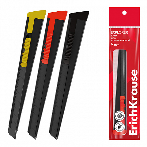 CÚTER ERICHKRAUSE EXPLORER – METÁLICO – 9 MM – COLORES SURTIDOS – POLYBOLSA 1 UD