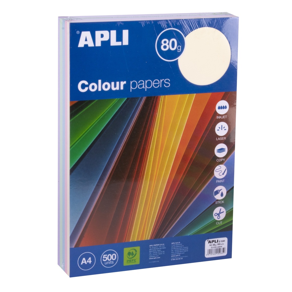 PAPEL A4 80 g – 500 HOJAS – COLORES SURTIDOS PASTEL