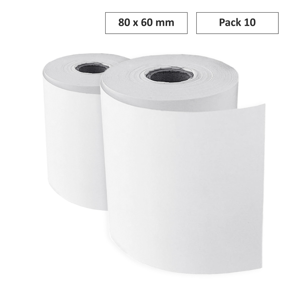 ROLLO PAPEL SUMADORA RAYLU TÉRMICO 80 × 60MM – PAPEL TÉRMICO, 55 G/M², MANDRIL 12 MM, PACK 10 BOBINAS