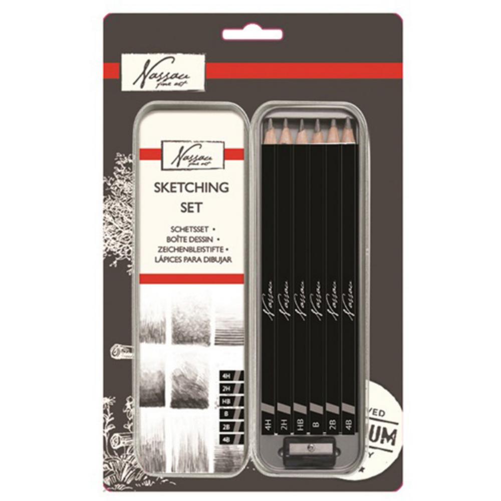 LÁPICES DE GRAFITO NASSAU – 6 DUREZAS CON ESTUCHE METÁLICO