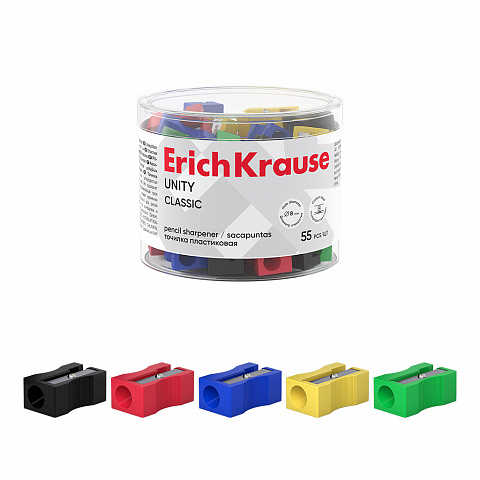 SACAPUNTAS ERICHKRAUSE UNITY – PLÁSTICO, 1 ORIFICIO (Ø 8 MM), SIN DEPÓSITO – COLORES SURTIDOS – TUBO 55 UDS