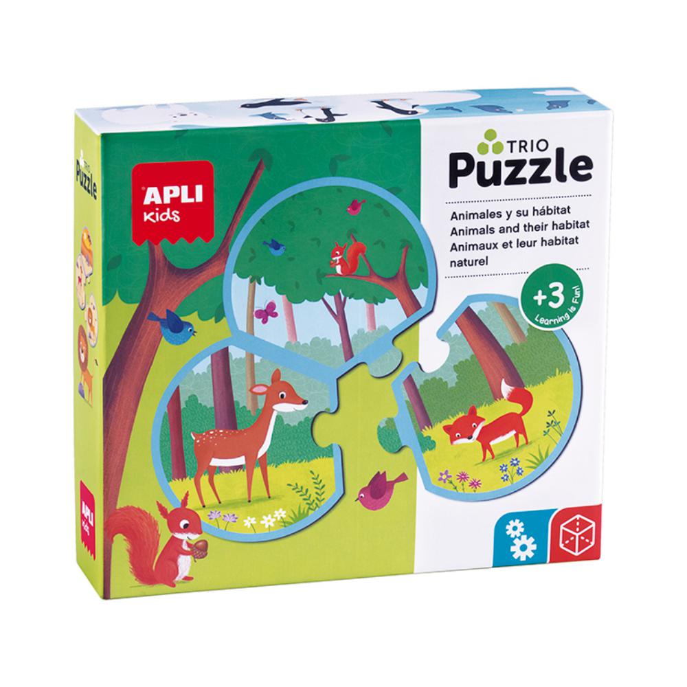 JUEGO APLI PUZLE TRIO ANIMALES Y SU HÁBITAT – 24 PIEZAS REDONDAS Ø 9 CM – 8 PUZLES EDUCATIVOS DE 3 PIEZAS – INFANTIL +3 AÑOS – 8410782188216