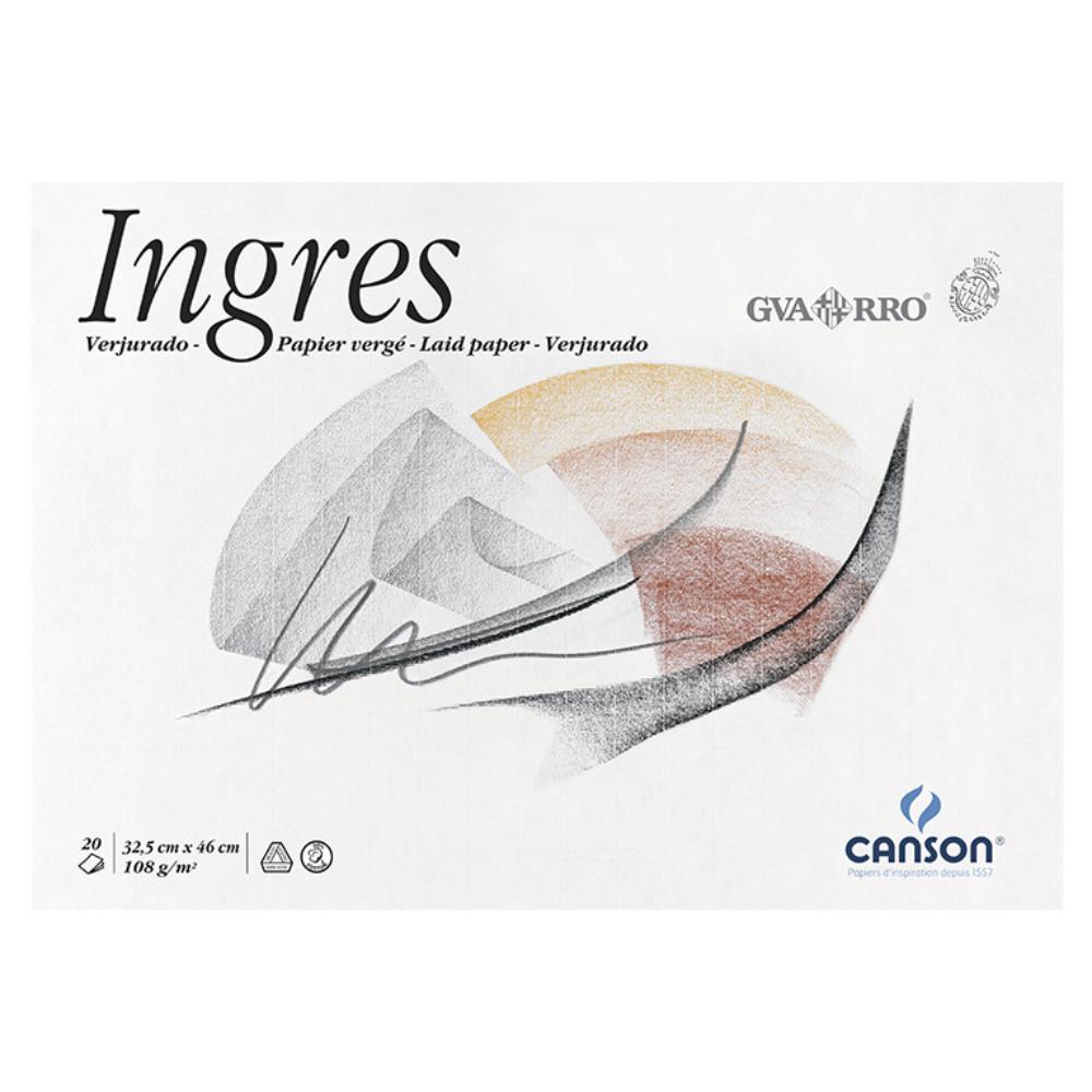BLOC DIBUJO CANSON GUARRO INGRES A3+ ENCOLADO – 20 HOJAS 108 G/M², PAPEL VERJURADO BLANCO NATURAL (325 × 460 MM)