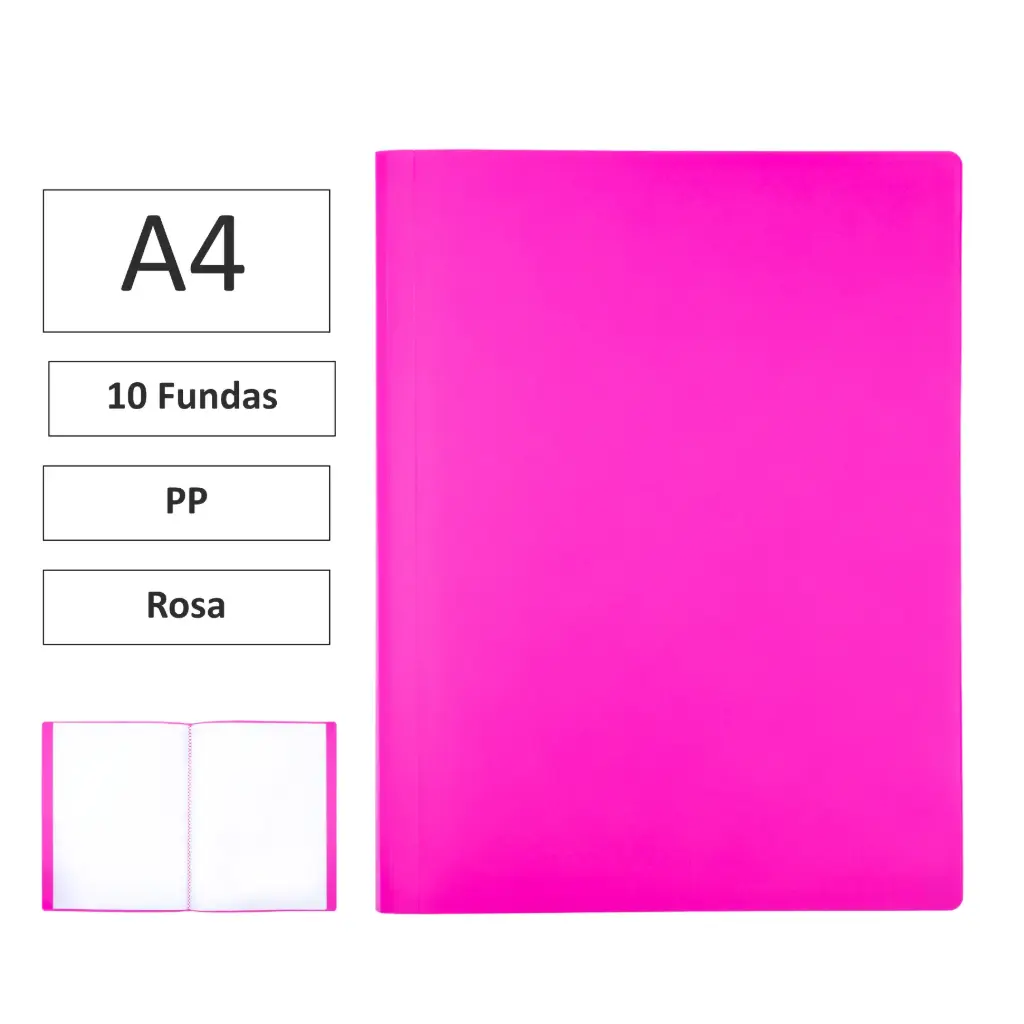 CARPETA DE FUNDAS RAYLU PAPER PREMIUM A4 · 10 FUNDAS (ROSA) 