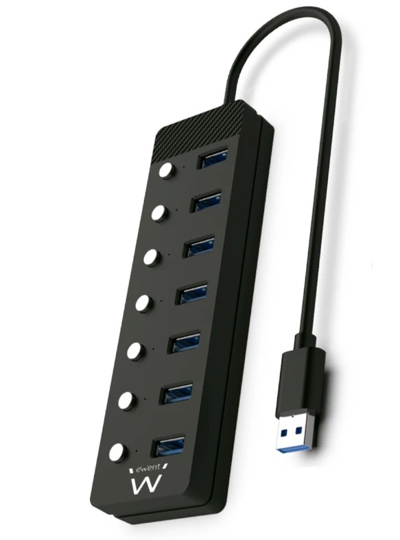 HUB EWENT EW1147 USB 3.0 A 7 PUERTOS CON INTERRUPTOR Y ALIMENTACIÓN