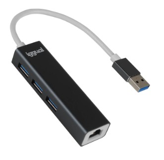 IGGUAL HUB USB-A 3 PUERTOS USB 3.0 + RJ45 GIGABIT