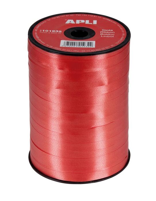 CINTA REGALO ROJA 7 MM × 400 M · ACABADO BRILLANTE · IDEAL PARA ENVOLVER Y DECORAR