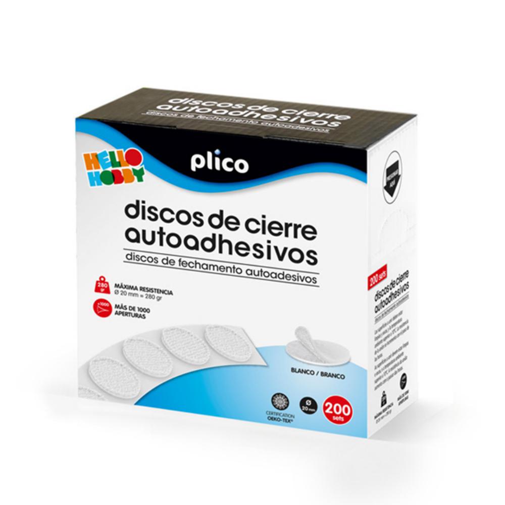 DISCO DE CIERRE PLICO VELCRO AUTOADHESIVO 20MM BLANCO CAJA 200UDS