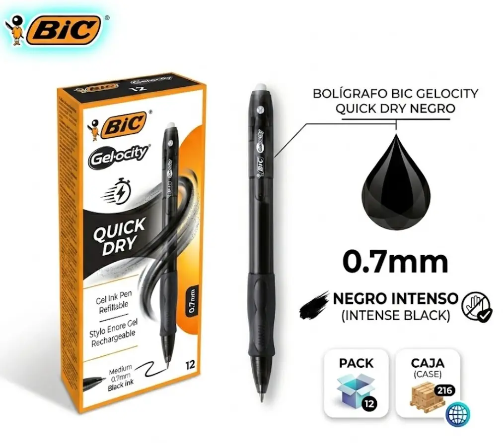 BOLÍGRAFO BIC GELOCITY QUICK DRY NEGRO