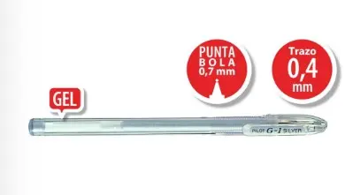 BOLÍGRAFO PILOT G-1 0,7 MM PLATA · TINTA GEL · CAPUCHÓN