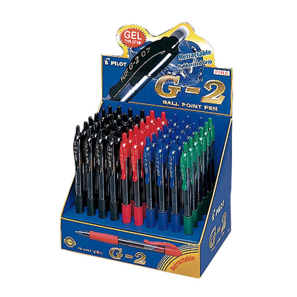 BOLÍGRAFO PILOT G-2  · TINTA GEL · PUNTA 0,7 MM · TRAZO 0,5 MM · CLIC RETRÁCTIL · GRIP · EXPOSITOR 60 UNIDADES SURTIDAS