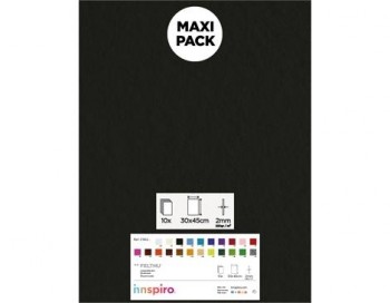INNSPIRO – LAMINA FIELTRO ACRÍLICO  NEGRO (LÁMINAS 30x45 CM – 1 MM – 160 g/m² – PACK 10 UNIDADES)