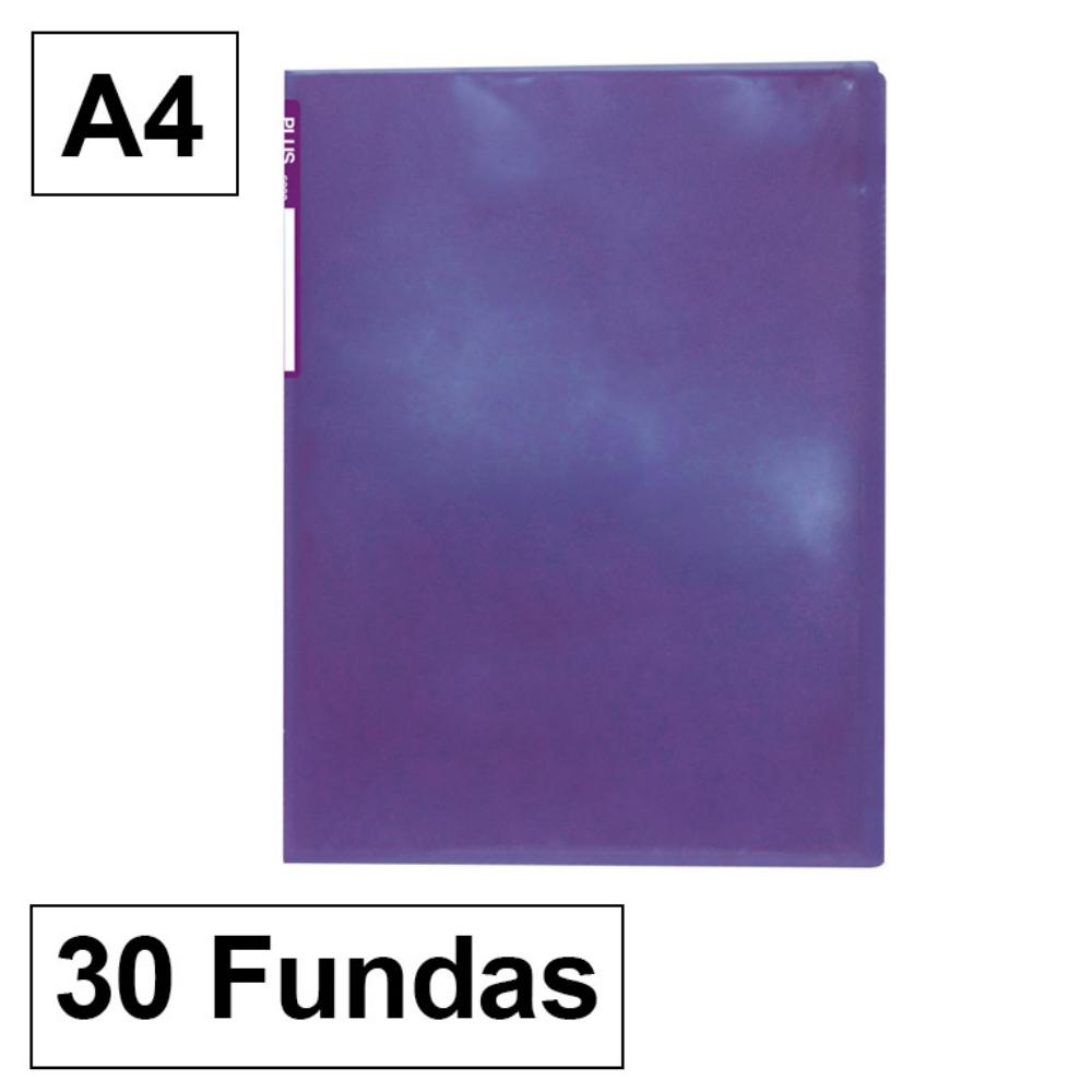 CARPETA DE FUNDAS RAYLU PAPER PREMIUM A4 · 30 FUNDAS (VIOLETA) · TRANSLÚCIDA · FUNDAS CRISTAL SOLDADAS · PP 100% BIODEGRADABLE