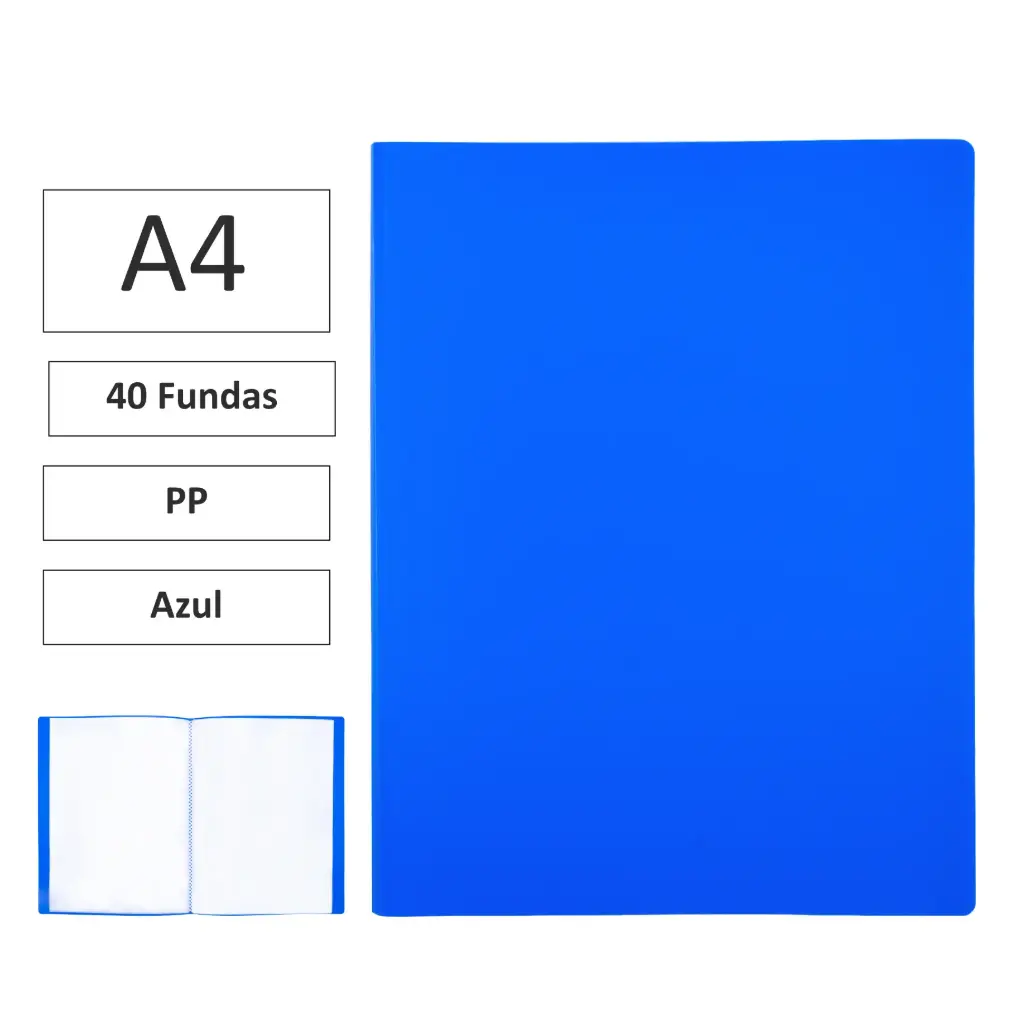 CARPETA DE FUNDAS RAYLU PAPER PREMIUM A4 · 40 FUNDAS (AZUL)