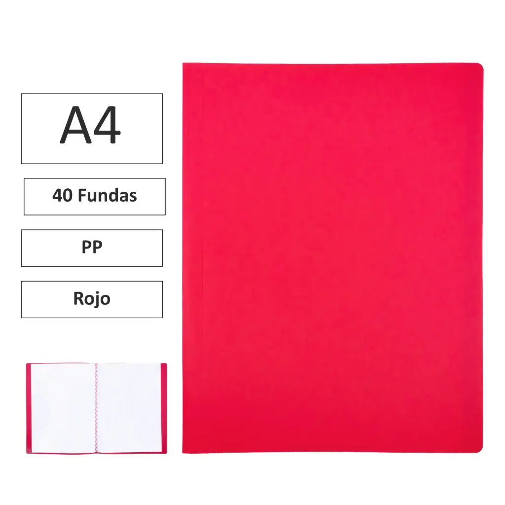 CARPETA DE FUNDAS RAYLU PAPER PREMIUM A4 · 40 FUNDAS (ROJO)