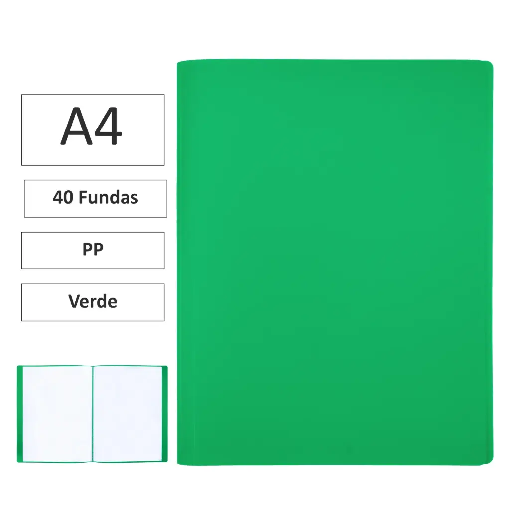 CARPETA DE FUNDAS RAYLU PAPER PREMIUM A4 · 40 FUNDAS (VERDE)