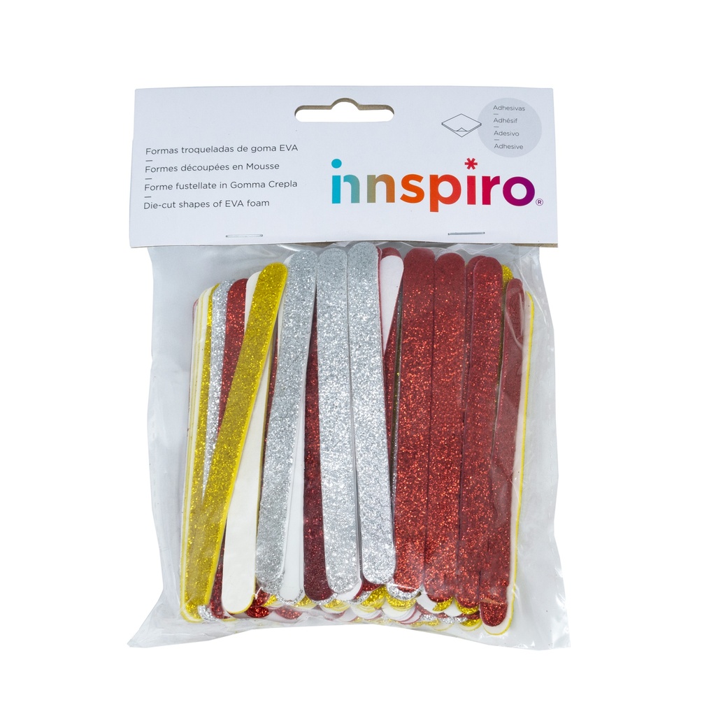 PALOS DE POLO GOMA EVA ADHESIVA CON PURPURINA 114×10×2 MM 150 UDS