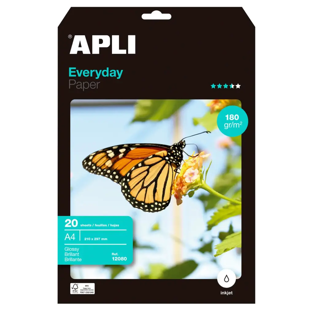 PAPEL FOTOGRÁFICO APLI EVERYDAY A4 180G 20 HOJAS