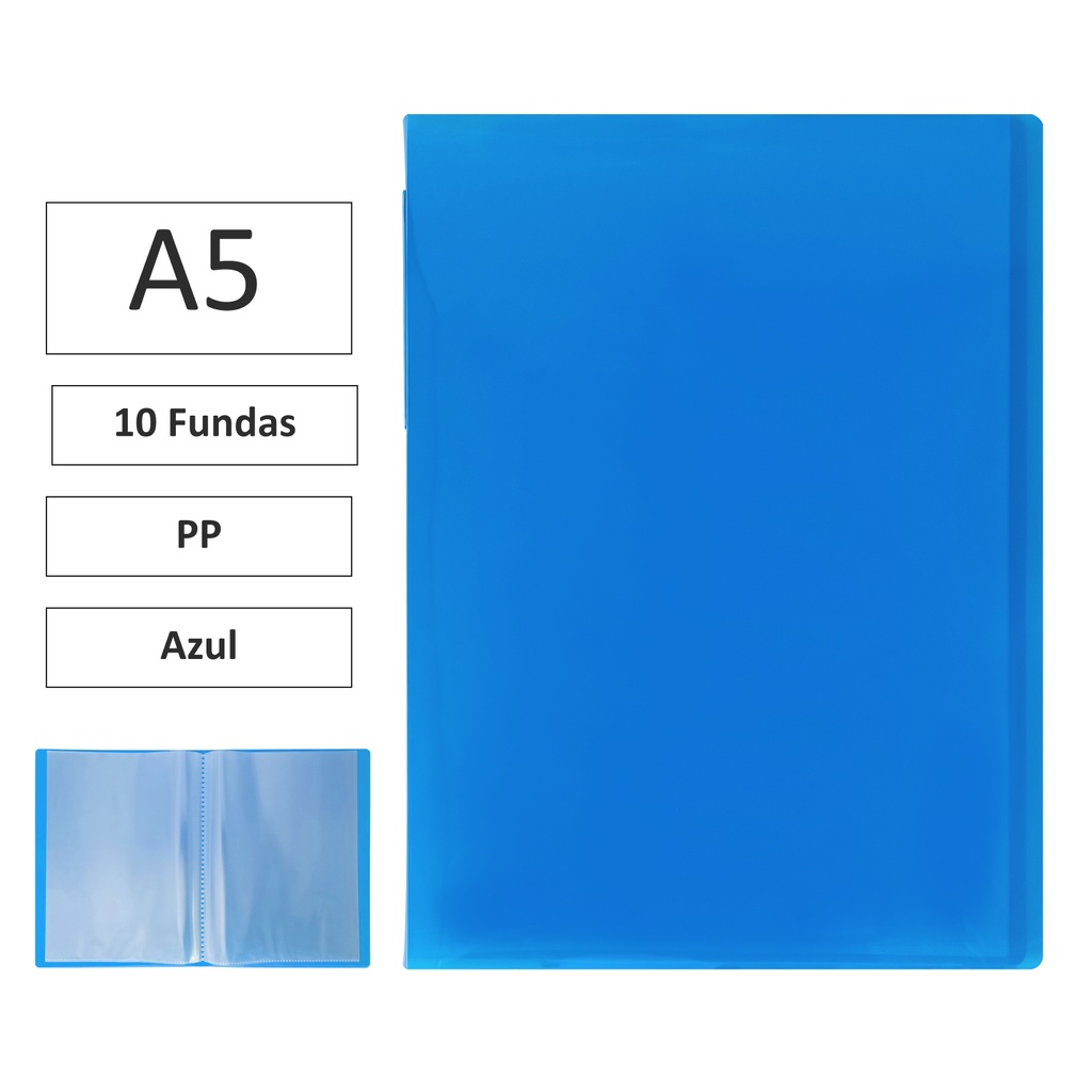 CARPETA DE FUNDAS RAYLU PAPER PREMIUM A5 · 10 FUNDAS (AZUL) 