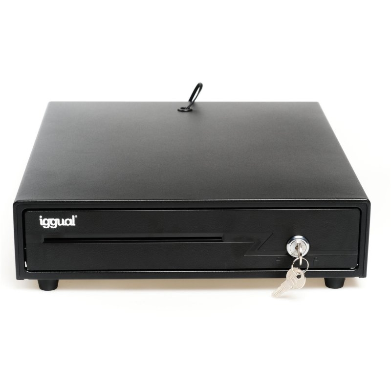CAJÓN PORTAMONEDAS IGGUAL IRON-10 38 CM 4+6 NEGRO · RJ11 12V · CERRADURA 3 POSICIONES · RANURA FRONTAL