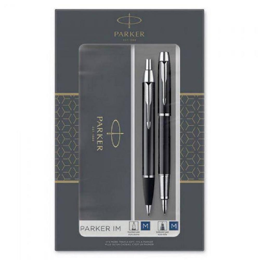 SET BOLÍGRAFO Y PLUMA PARKER IM – NEGRO BRILLANTE CON DETALLES CROMADOS