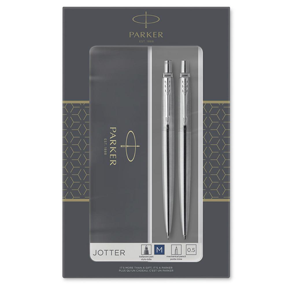 SET BOLÍGRAFO Y PORTAMINAS PARKER JOTTER DUO – ACERO INOXIDABLE CT (DETALLES CROMADOS)