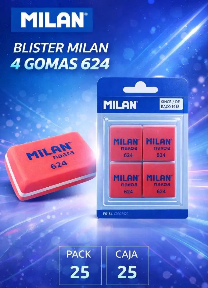 GOMAS MILAN NATA 624 CON BANDA DE CELOFÁN ROSA 4 UNIDADES
