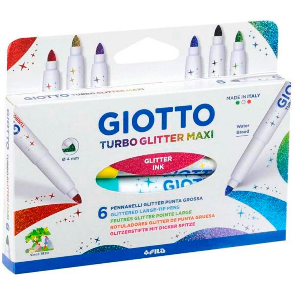 ROTULADOR GIOTTO TURBO GLITTER MAXI – CAJA 6 ROTULADORES – COLORES SURTIDOS CON PURPURINA