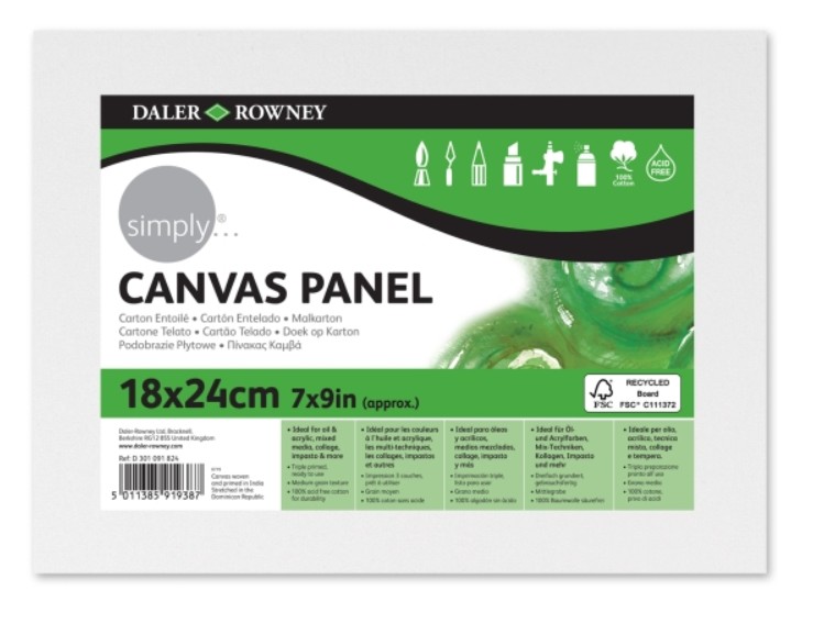 CARTÓN ENTELADO 18 × 24 CM – 250 G/M² – TRIPLE IMPRIMACIÓN DALER-ROWNEY SIMPLY