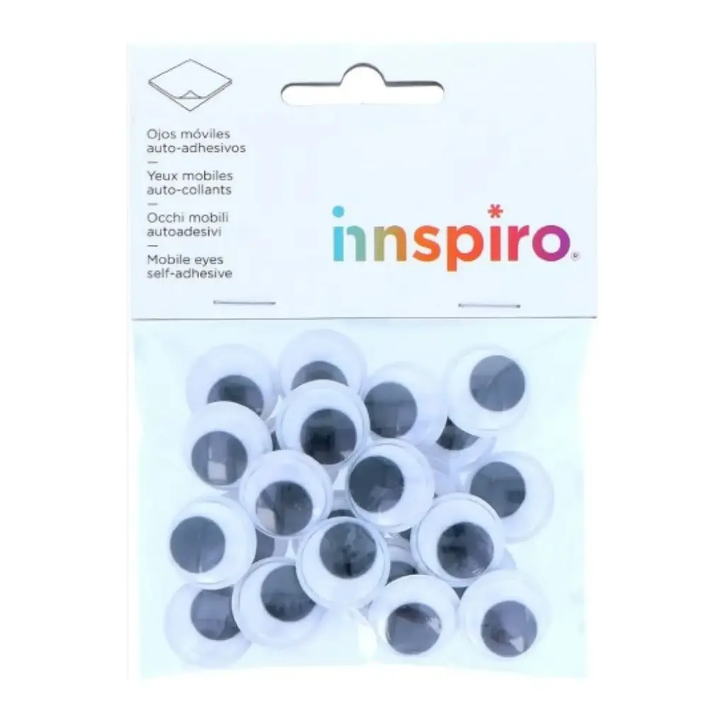 OJOS MÓVILES NEGROS AUTOADHESIVOS REDONDOS 15MM 48 UNIDADES