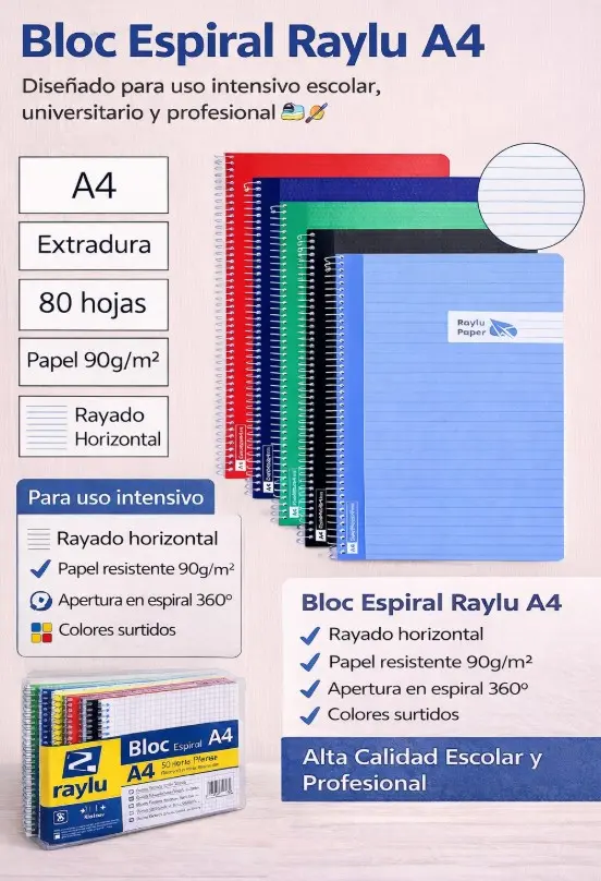 BLOC ESPIRAL A4 TAPA EXTRADURA 80 HOJAS 90 GRAMOS HORIZONTAL