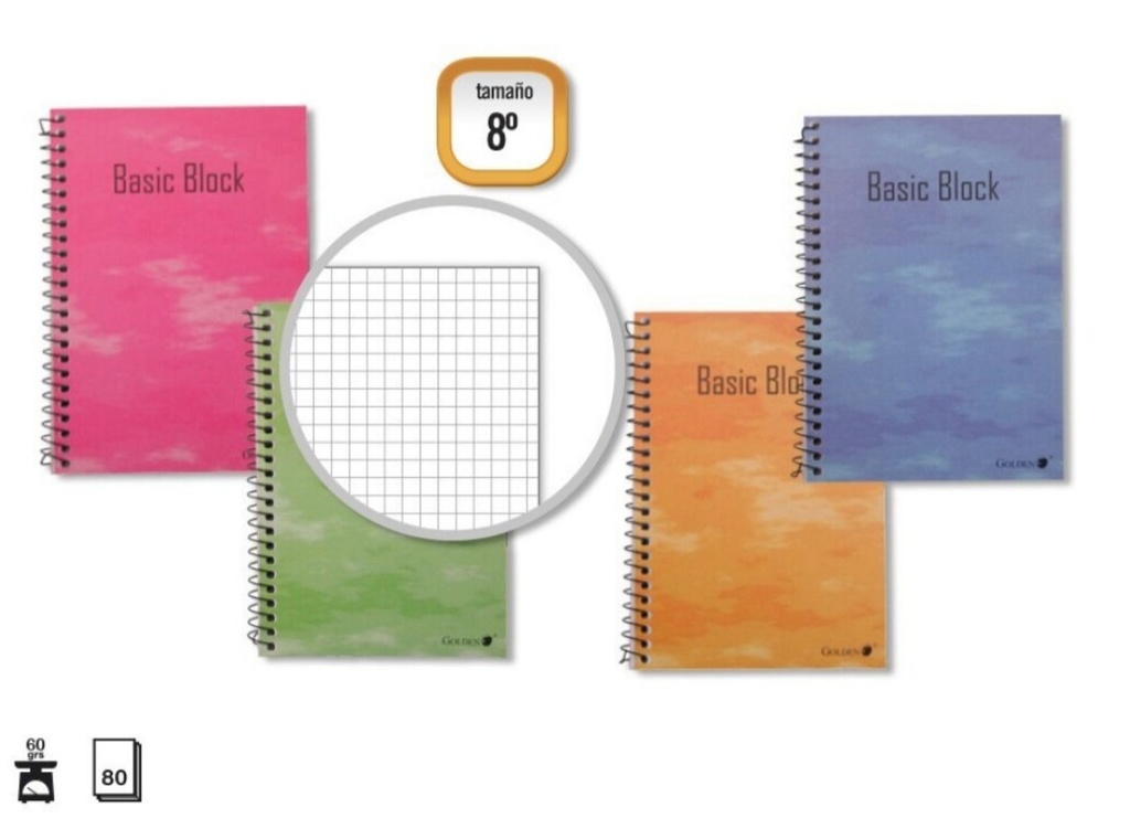 BLOC ESPIRAL GOLDEN 8º NATURAL 105 × 155 MM – 80 HOJAS, 60 G/M², CUADRÍCULA, ESPIRAL LATERAL