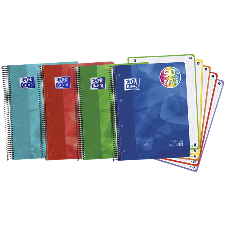 BLOC OXFORD A4+ ESPIRAL CUADRÍCULA 5 MM – 120 HOJAS TAPA DE PLÁSTICO (PP)