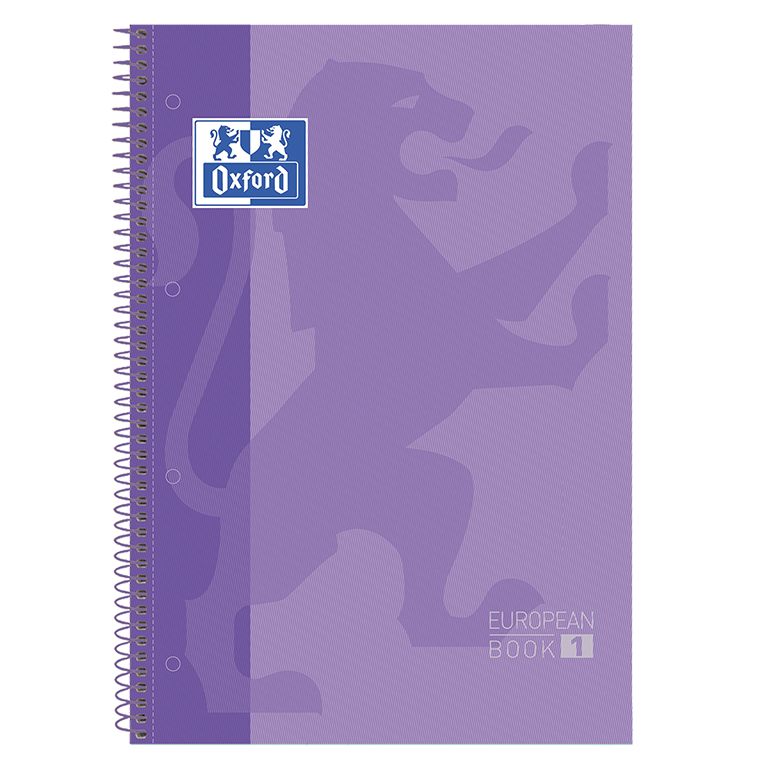 BLOC OXFORD A4+ ESPIRAL CUADRÍCULA 5 MM  LILA– 80 HOJAS, TAPA EXTRADURA, MICROPERFORADO, 4 TALADROS (EUROPEANBOOK 1)