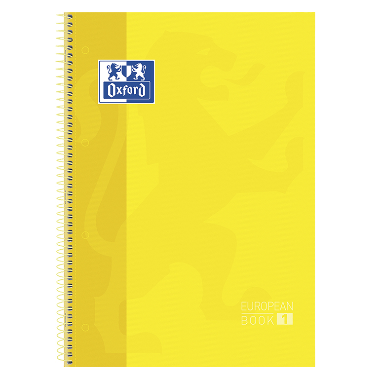 BLOC OXFORD A4+ ESPIRAL CUADRÍCULA 5 MM AMARILLO – 80 HOJAS, TAPA EXTRADURA, MICROPERFORADO, 4 TALADROS (EUROPEANBOOK 1) 