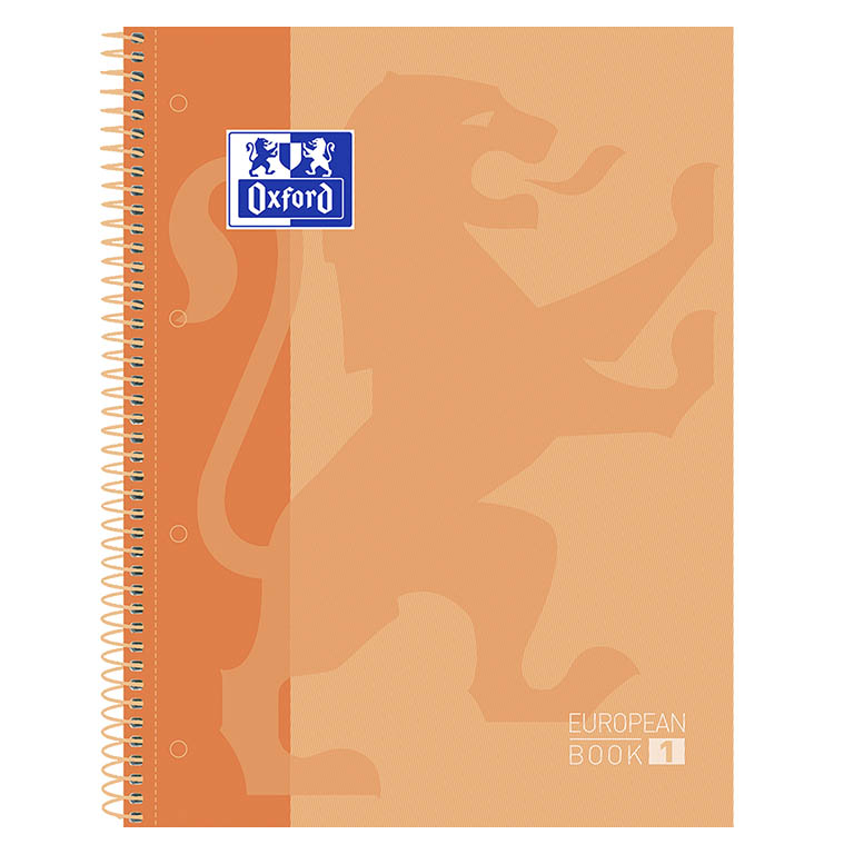 BLOC OXFORD A4+ ESPIRAL CUADRÍCULA 5 MM MELOCOTON – 80 HOJAS, TAPA EXTRADURA, MICROPERFORADO, 4 TALADROS (EUROPEANBOOK 1)