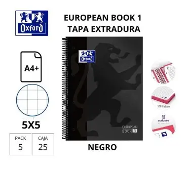 BLOC OXFORD A4+ ESPIRAL CUADRÍCULA 5 MM NEGRO (EUROPEANBOOK 1) 
