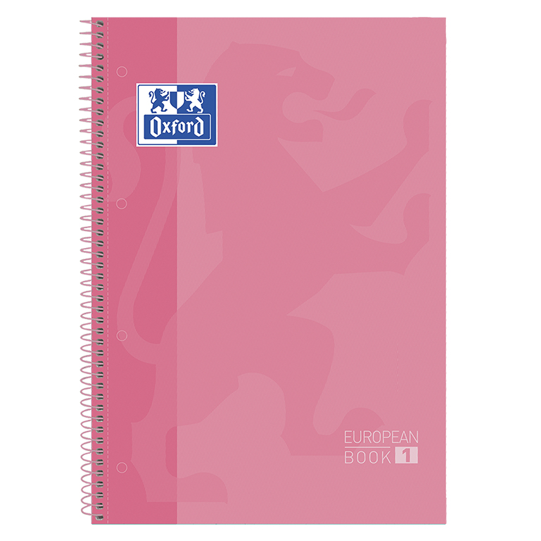 BLOC OXFORD A4+ ESPIRAL CUADRÍCULA 5 MM ROSA CHICLE – 80 HOJAS, TAPA EXTRADURA, MICROPERFORADO, 4 TALADROS (EUROPEANBOOK 1)