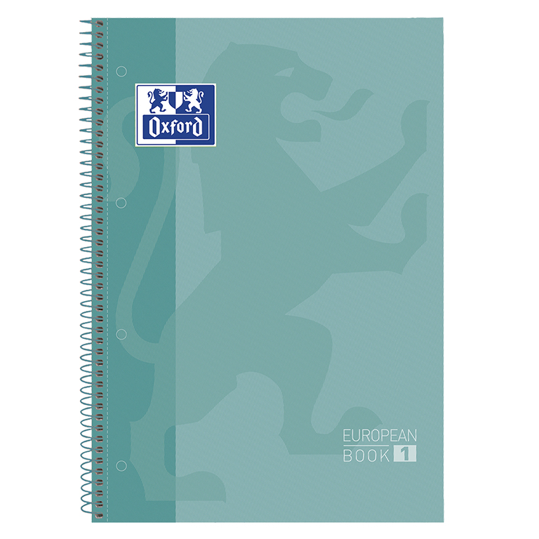 BLOC OXFORD A4+ ESPIRAL CUADRÍCULA 5 MM VERDE MENTA– 80 HOJAS, TAPA EXTRADURA, MICROPERFORADO, 4 TALADROS (EUROPEANBOOK 1)