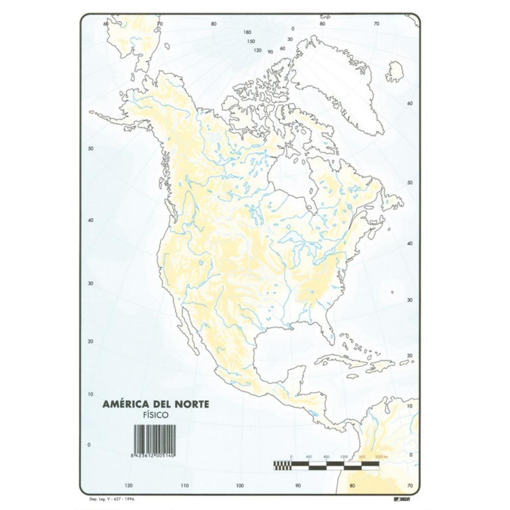 MAPAS DE AMERICA DEL NORTE FISICO (BLOC 50 HOJAS)
